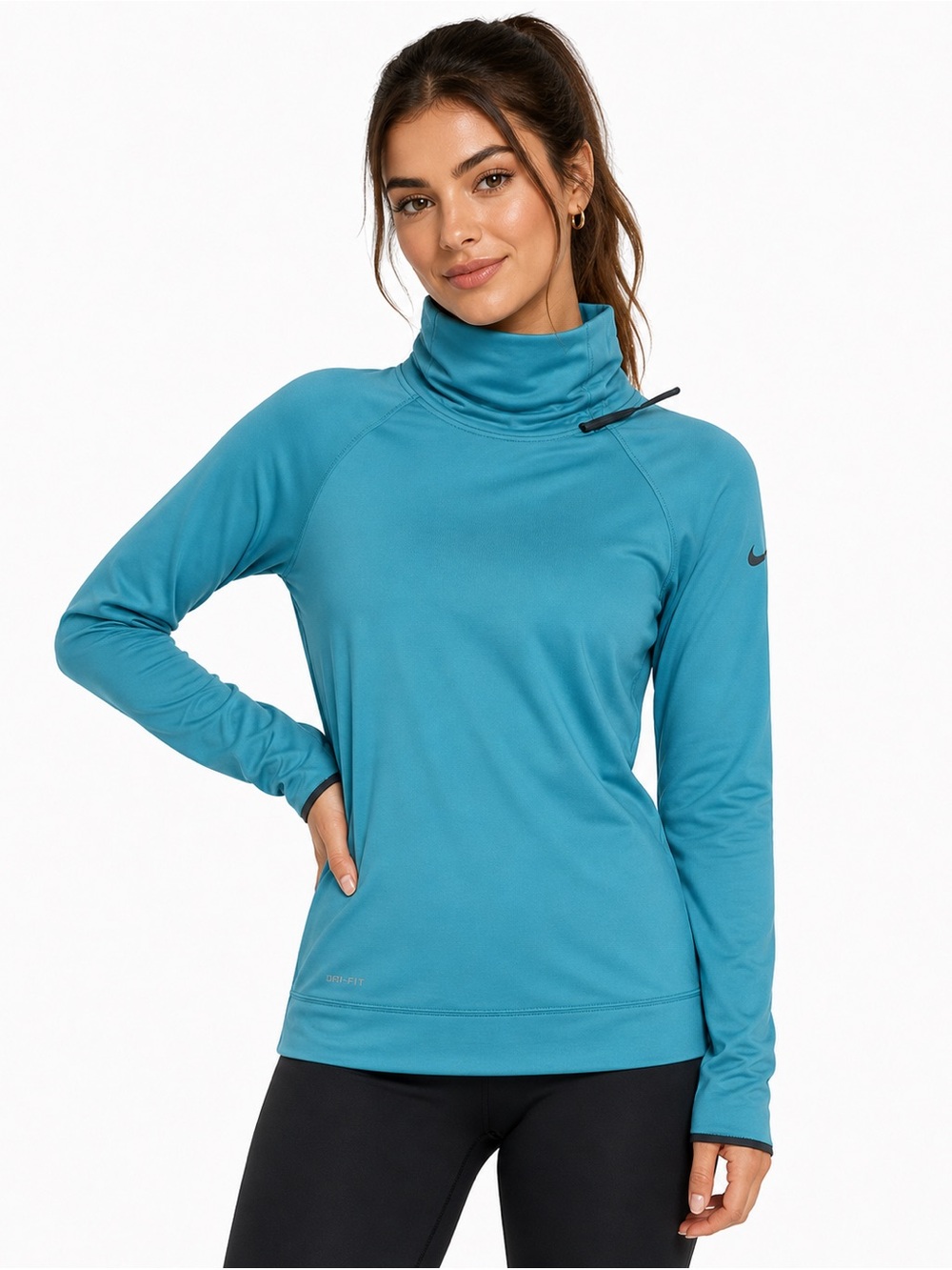 Nike Pro Teal Adjustable Turtleneck Cowl Neck Long Sleeve Athletic Top Large